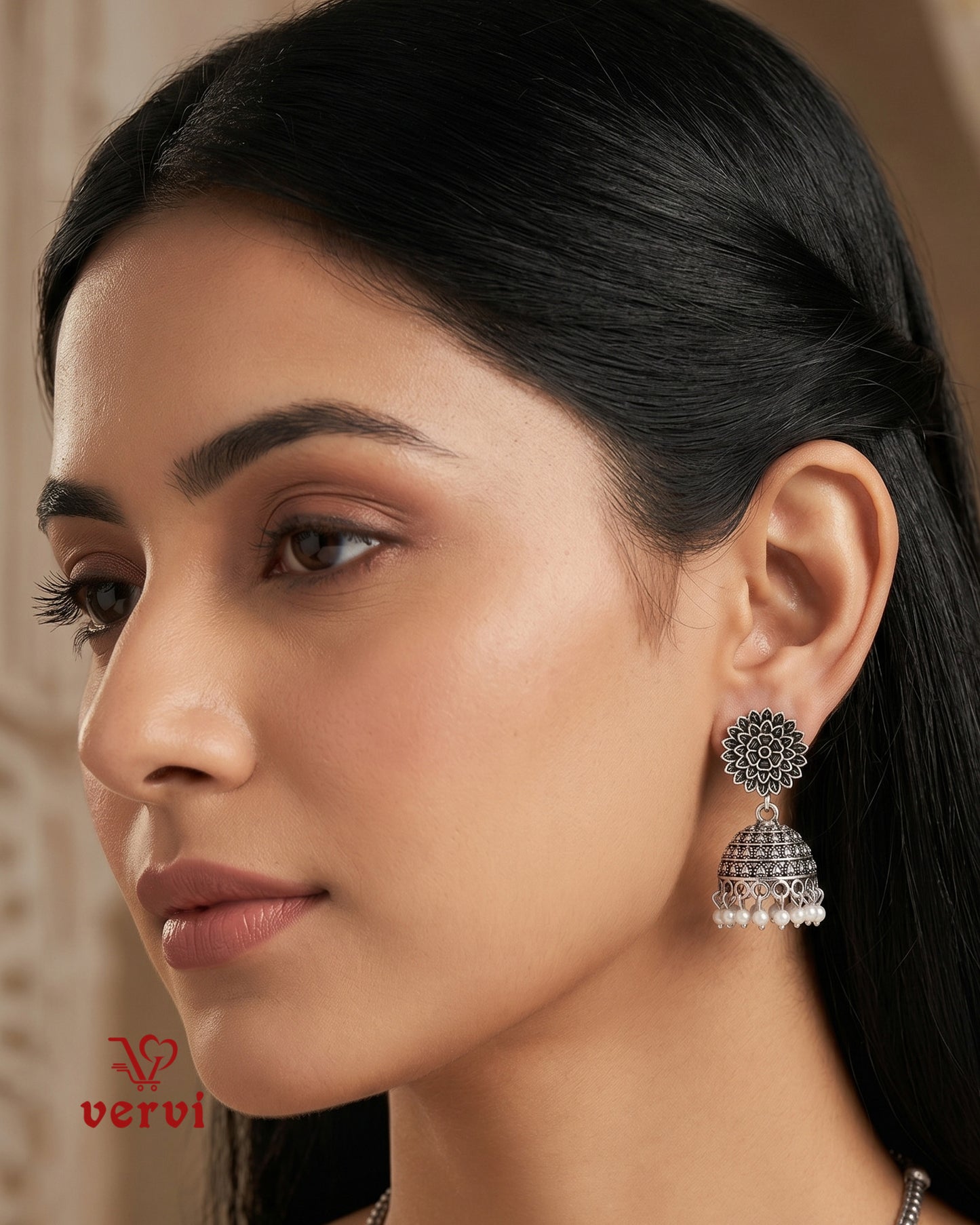 Oxidized Floral Disc Jhumka