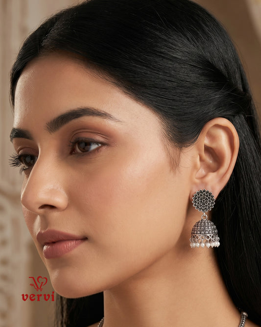 Oxidized Floral Disc Jhumka