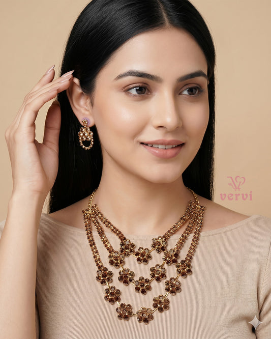 Three layer Stone Floral Necklace Set