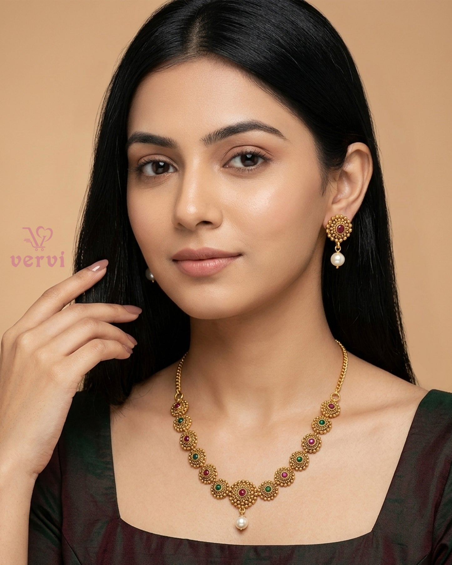 Antique Floral with Stone Necklace Set