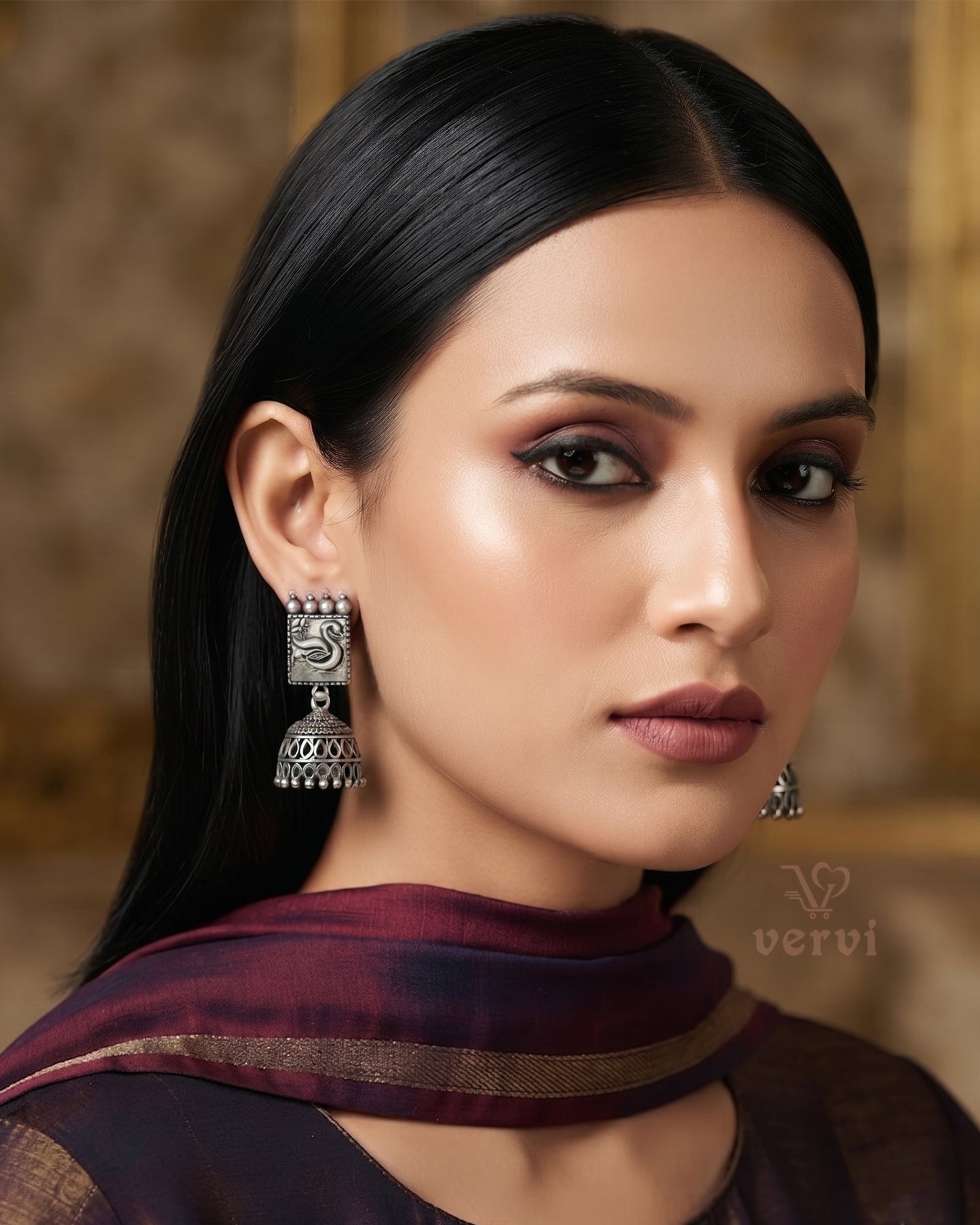 Oxidized Swan Jhumka
