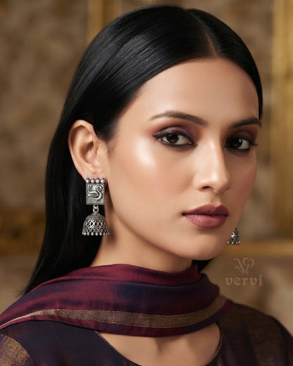 Oxidized Swan Jhumka