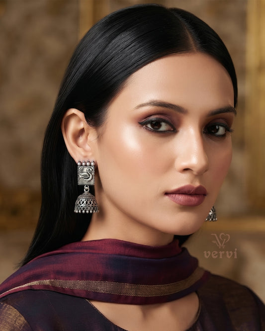 Oxidized Swan Jhumka