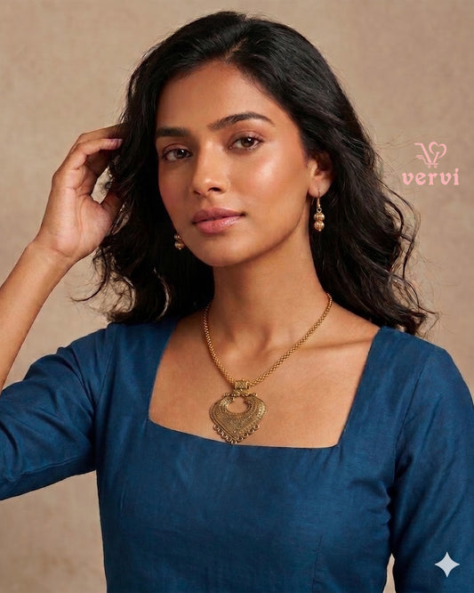 Gold Antique Pendant chain and Beads Earring