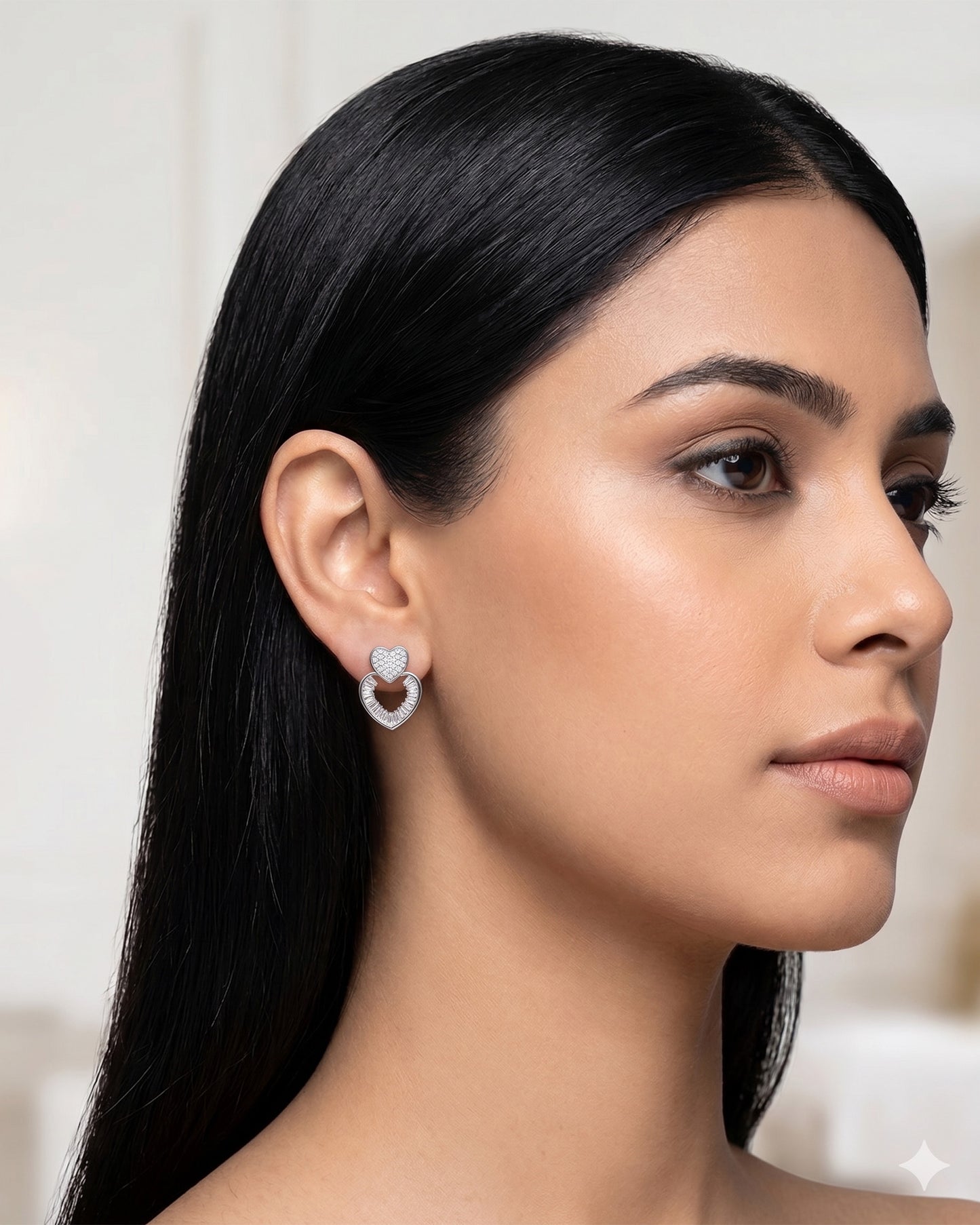 Silver Stone heart Studs