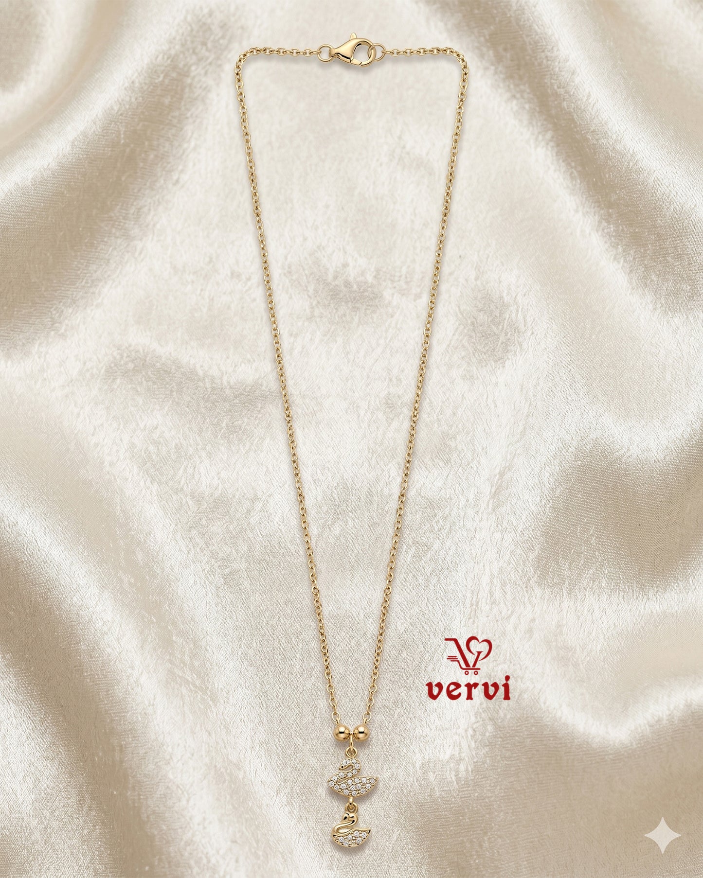 Twin Swan Drop Pendant Chain