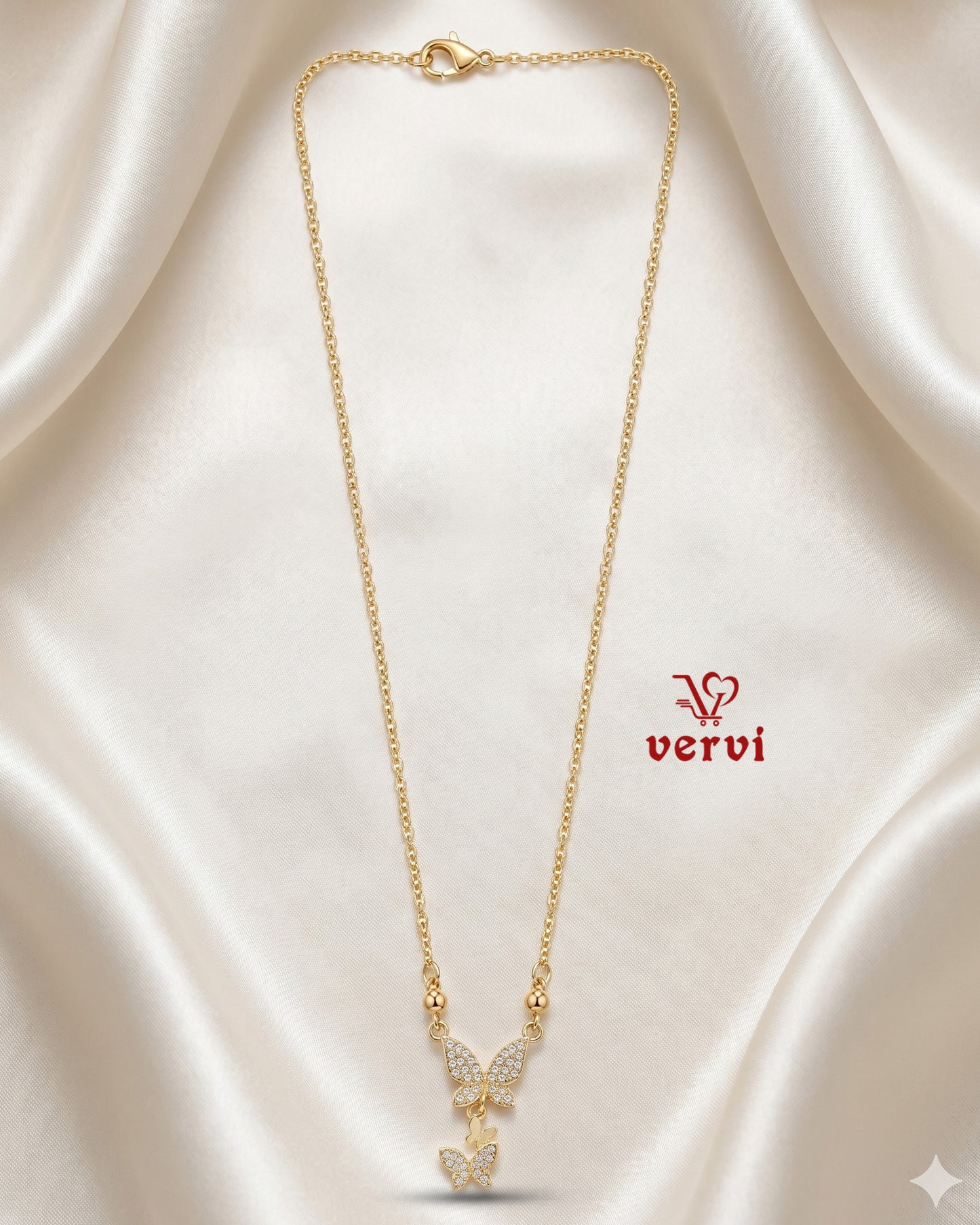 Twin Butterfly Drop Pendant Chain