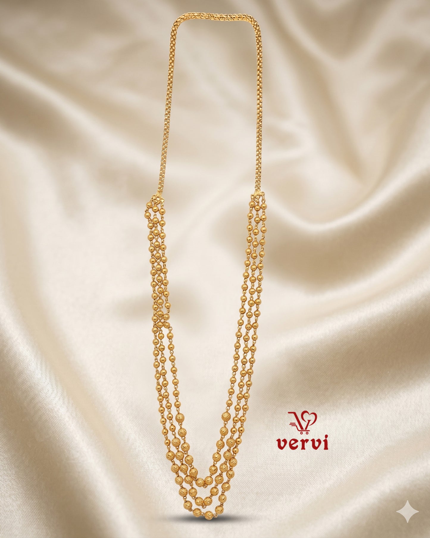 Three Layered Bead Gold Necklace