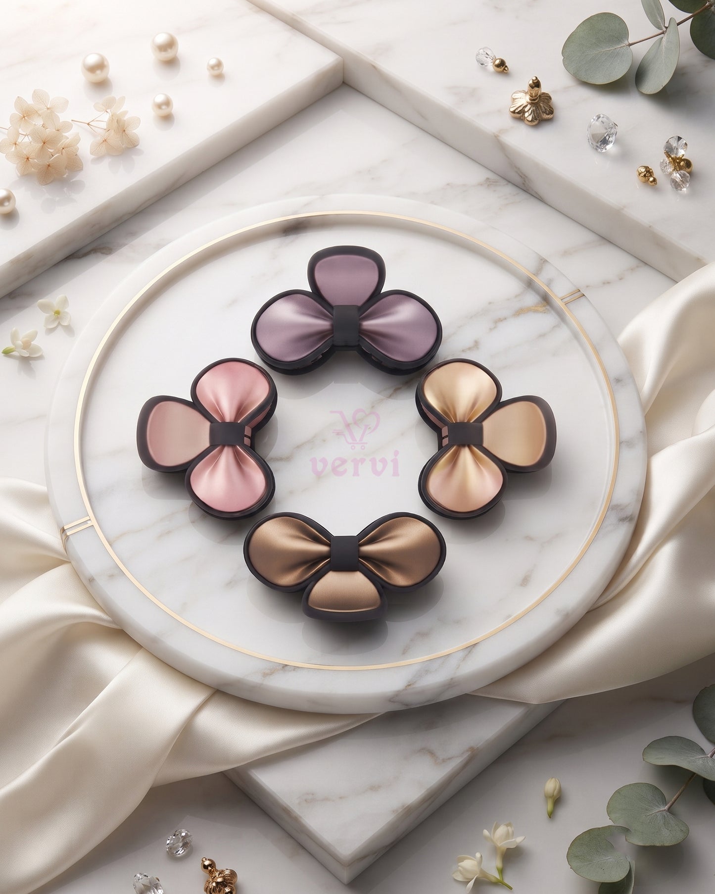 Petal Bow Hair Claw Clips Matte  Combo 3
