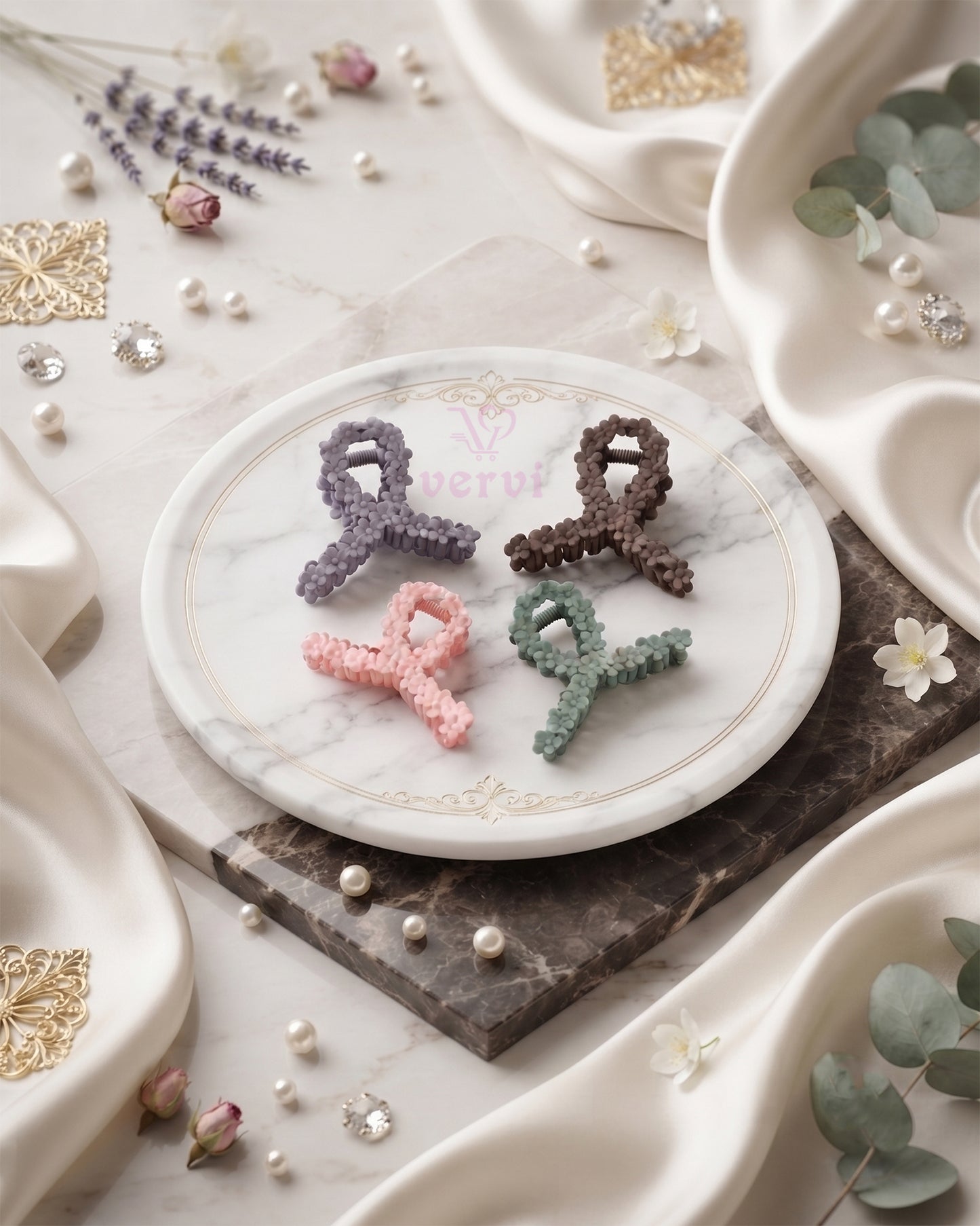 Multi Floral Hair Claw Clips Matte Combo 2
