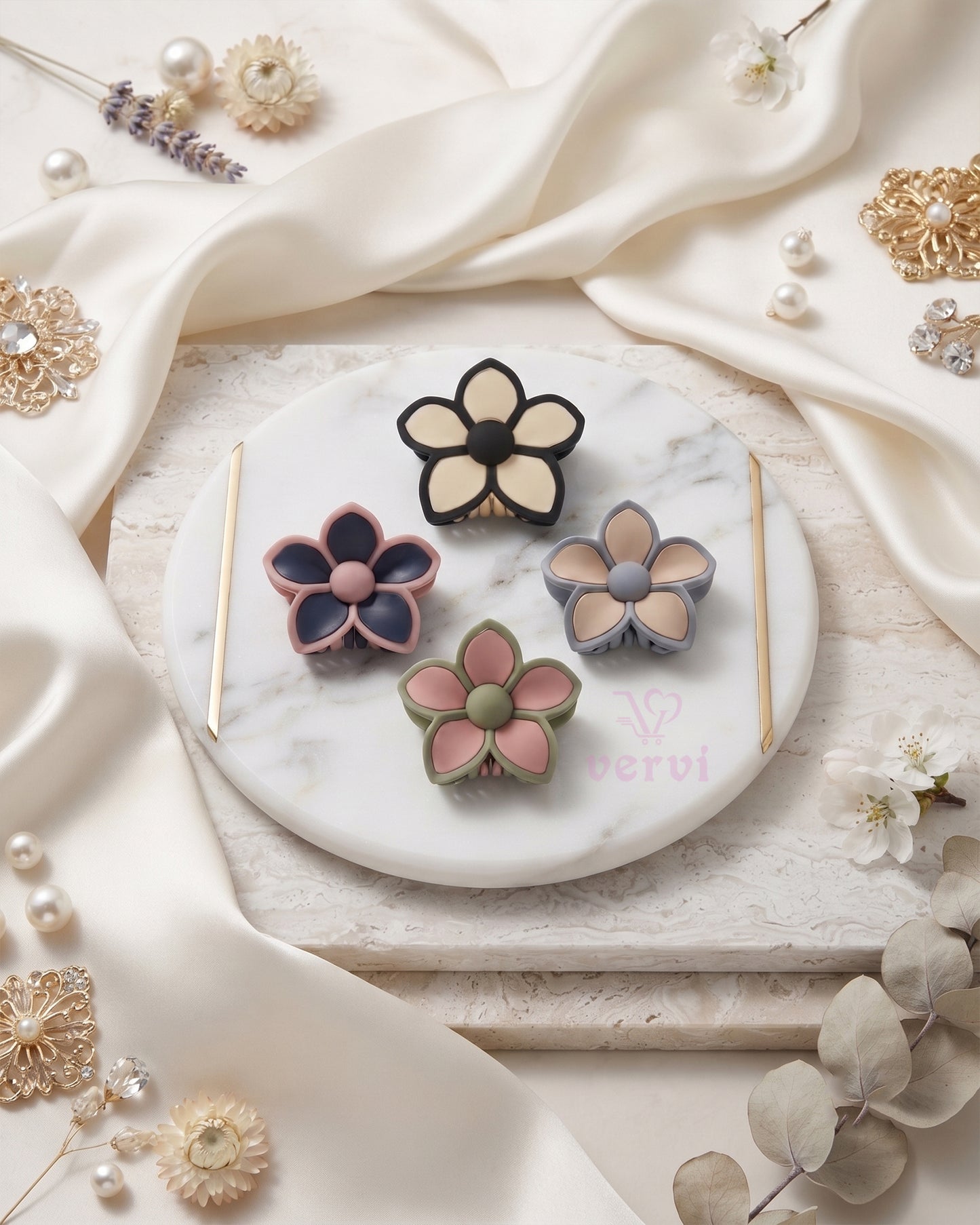 Korean Flower Hair Claw Clip Set 2 (Pack of 4)