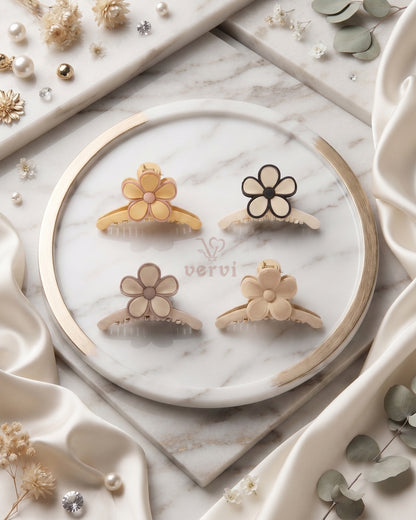 Korean Floral Long Hair Claw Clip Set 1 (Pack of 4)