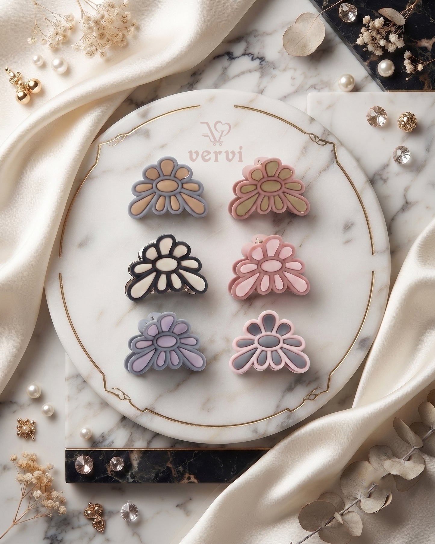 Matte Daisy Flower Hair Claw Clip Set 2 (Pack of 6)