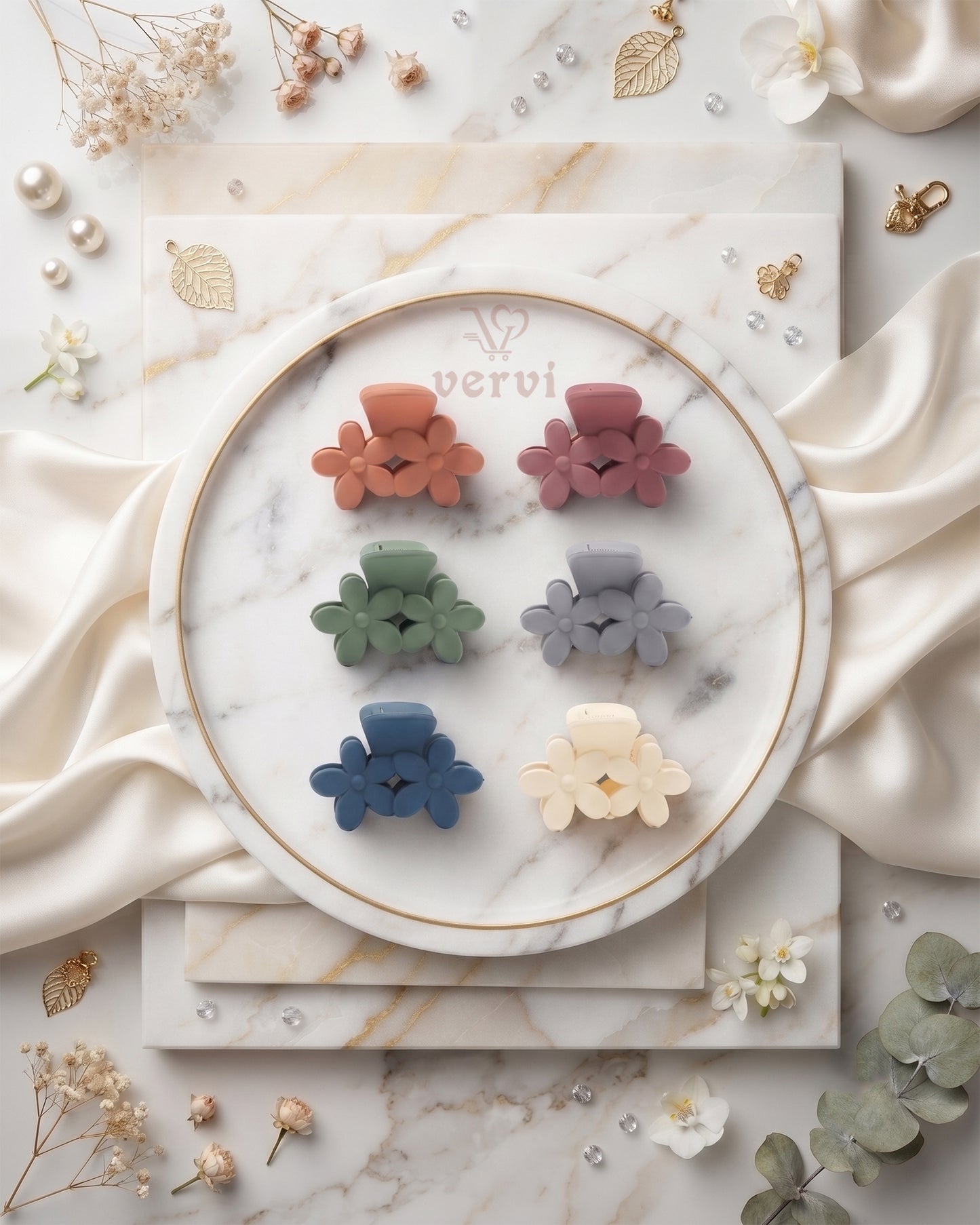 Twin Flower Hair Claw Clip Set 1 (Pack of 6)