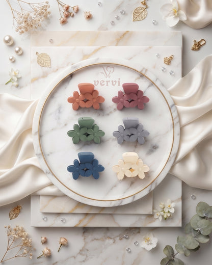 Twin Flower Hair Claw Clip Set 1 (Pack of 6)