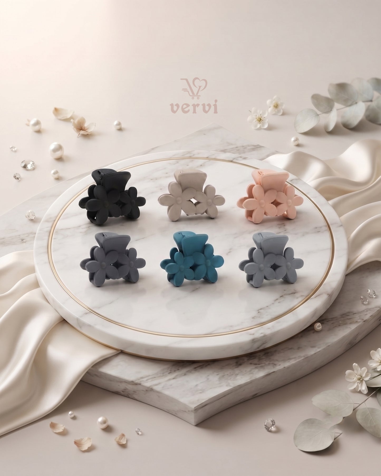 Twin Flower Hair Claw Clip Set 2 (Pack of 6)