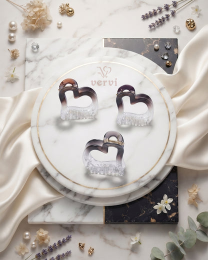 Gradient Heart Hair Claw Clip Set 1 (Pack of 3)
