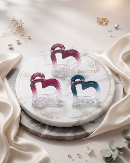 Gradient Heart Hair Claw Clip Set 2 (Pack of 3)