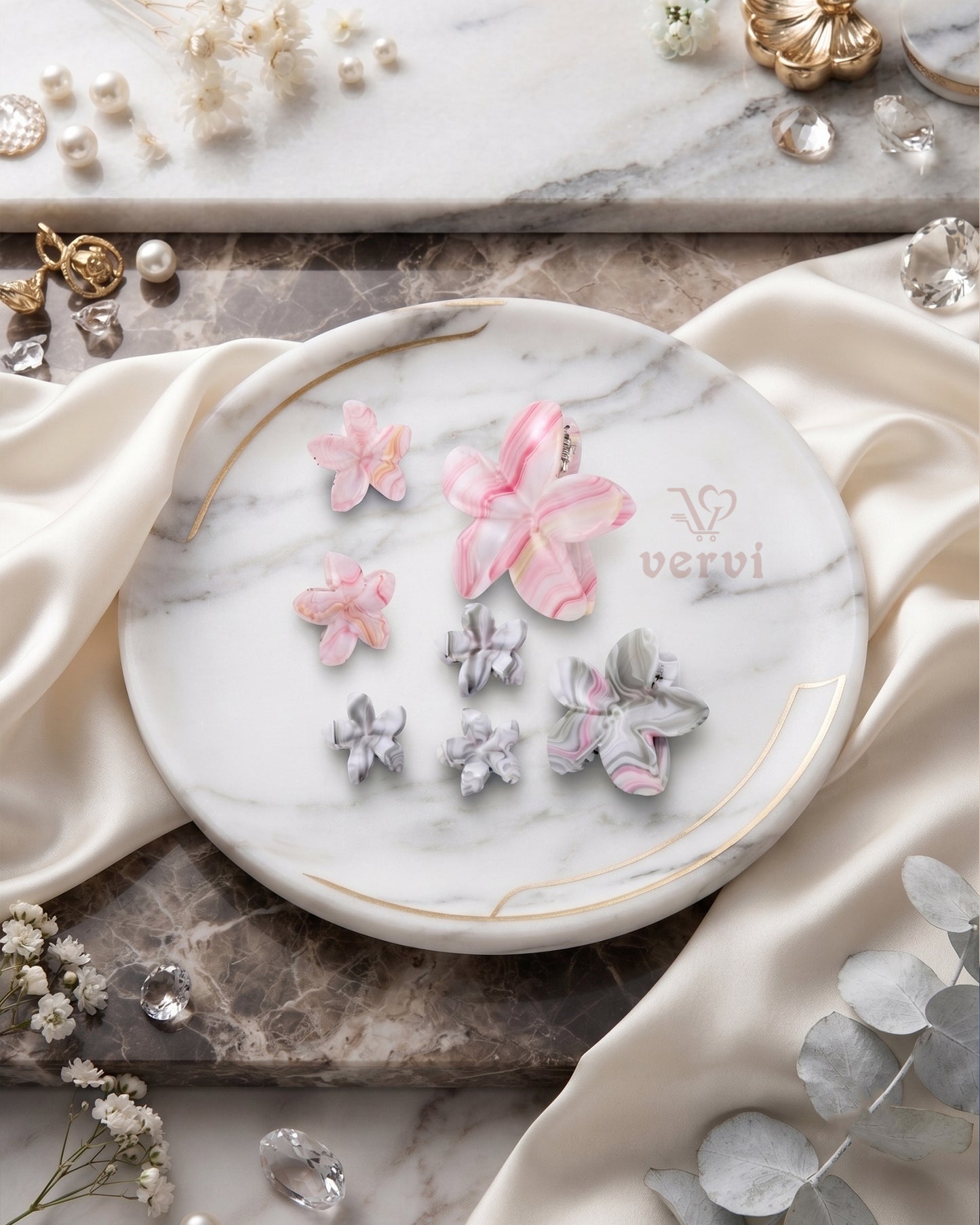 Marble Flower Hair Claw Clip Set 1 (Pack of 6)