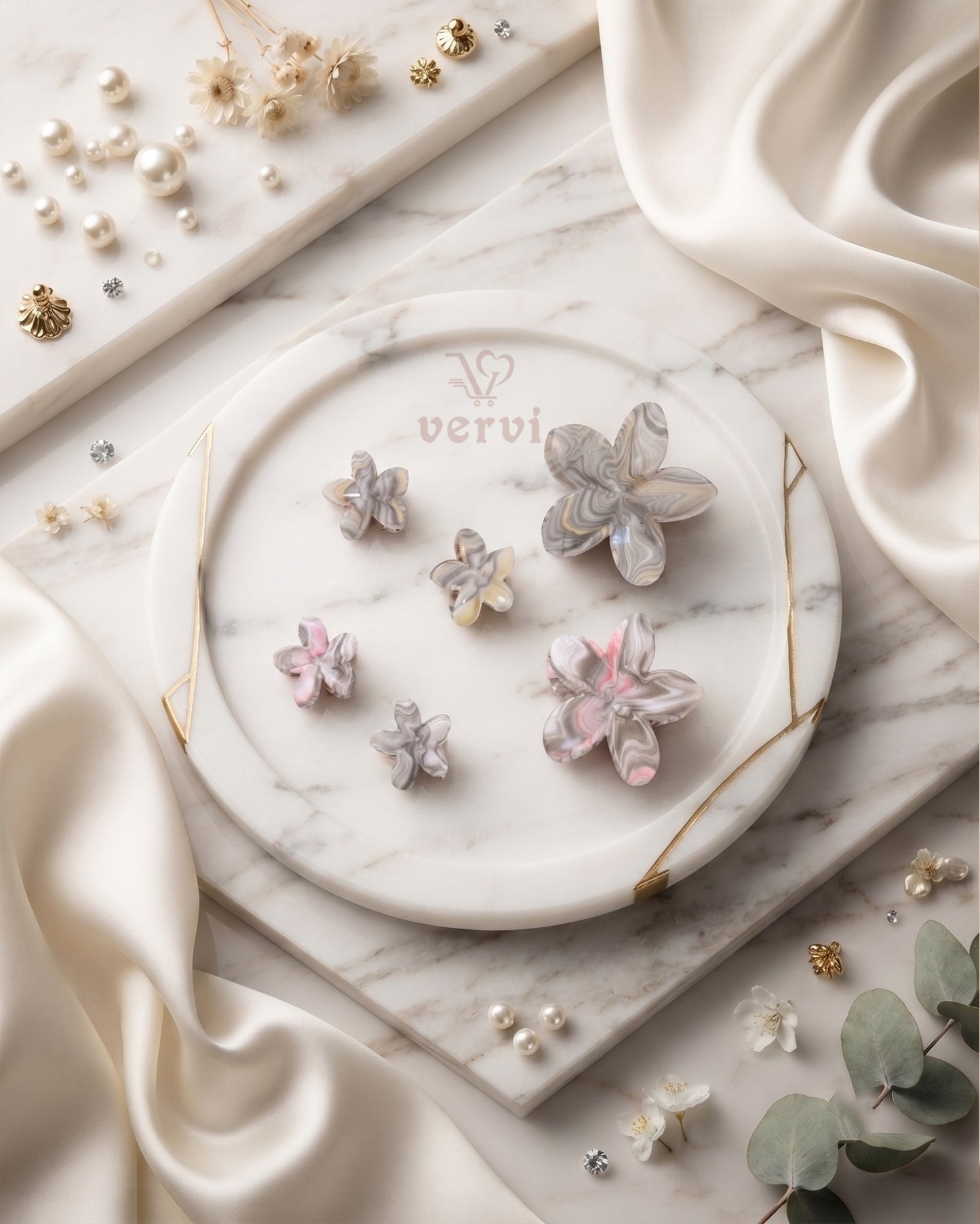 Marble Flower Hair Claw Clip Set 2 (Pack of 6)