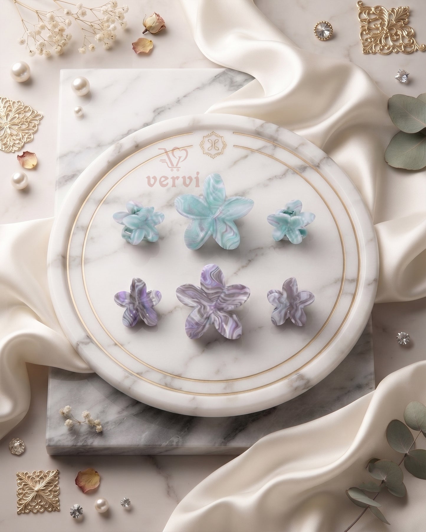 Marble Flower Hair Claw Clip Set 5 (Pack of 6)