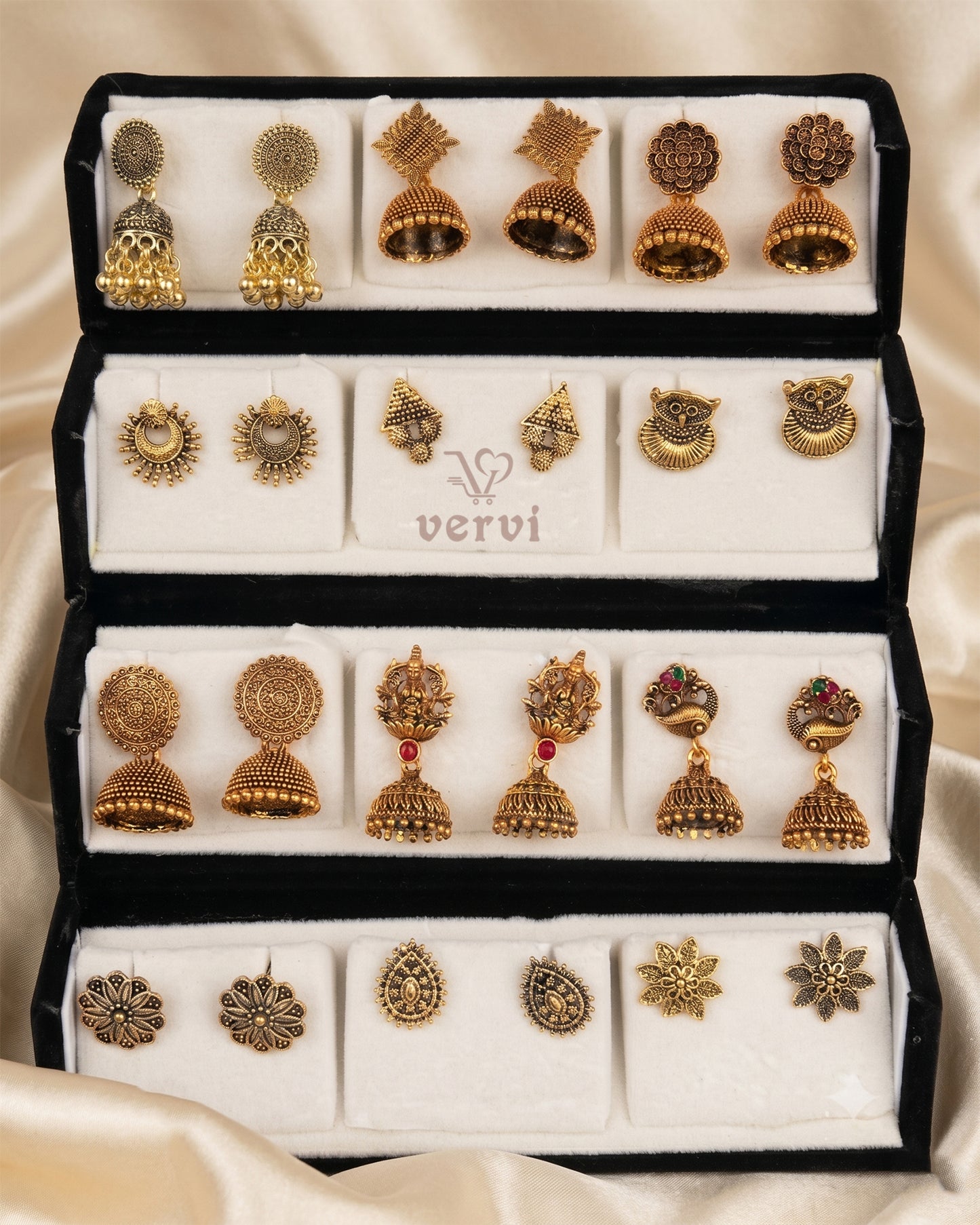 Jhumka Combo Earrings Box Combo 1 - Antique Gold