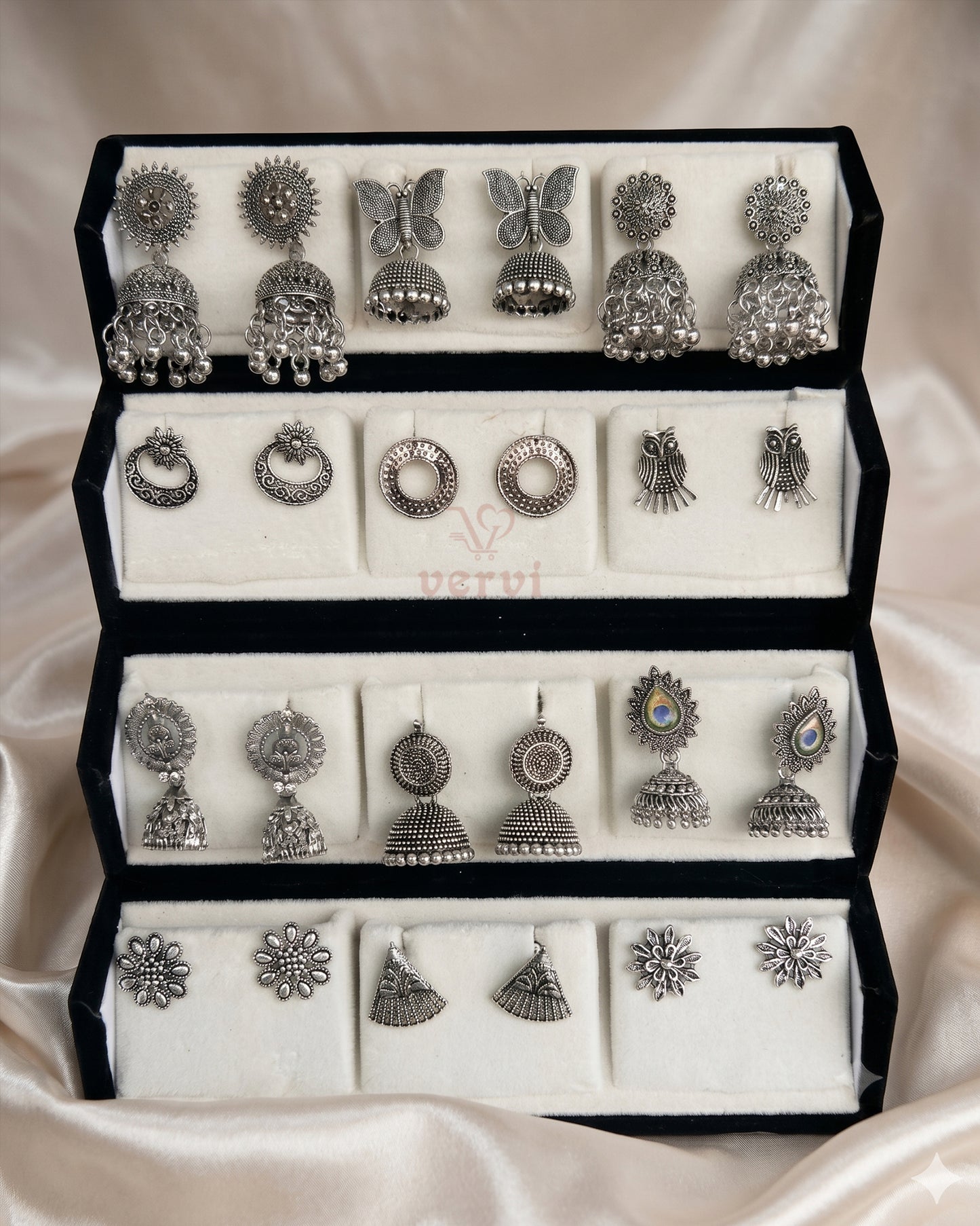 Jhumka Combo Earrings Box Combo 2 - Oxidized Silver