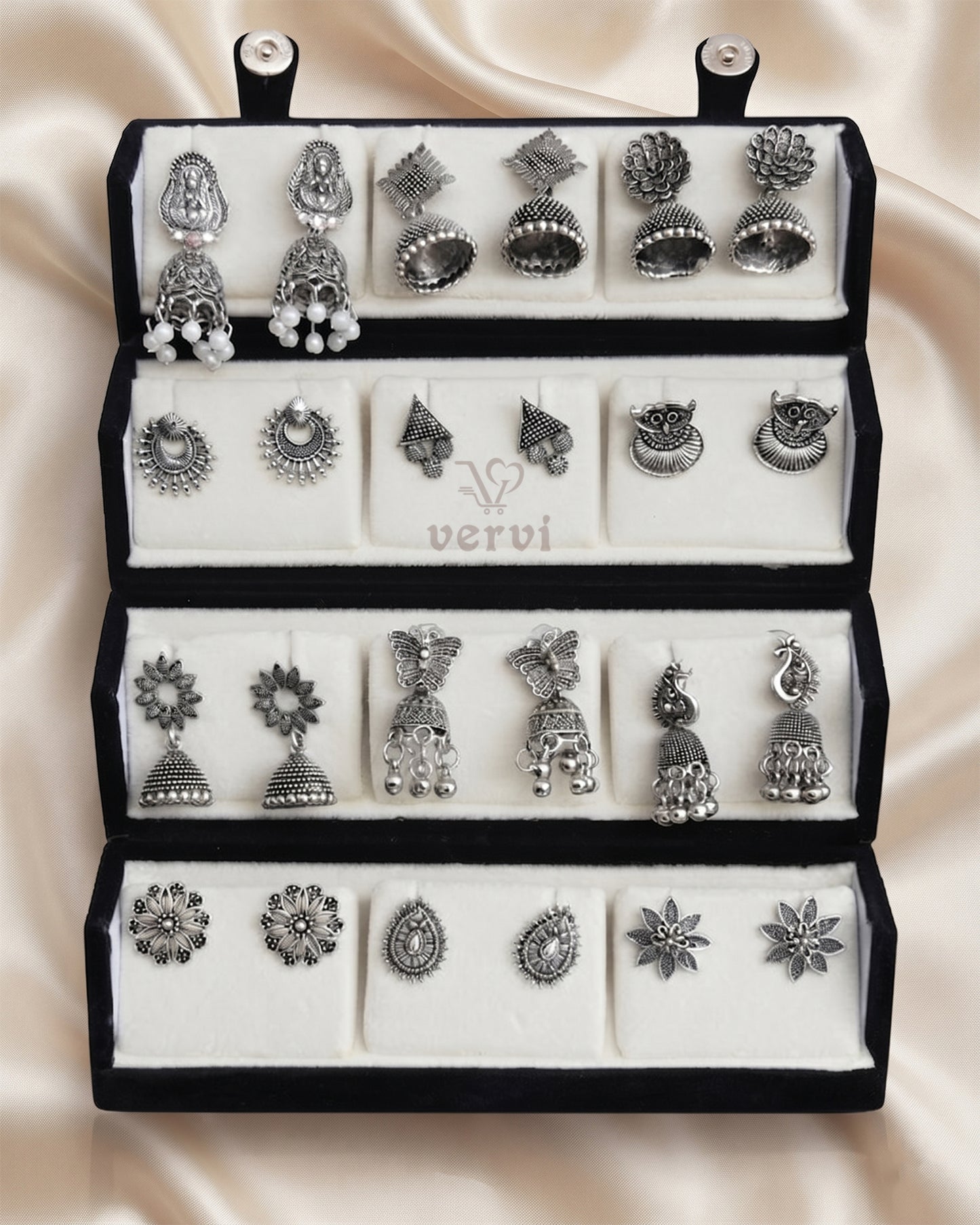 Jhumka Combo Earrings Box Combo 4 - Oxidized Silver