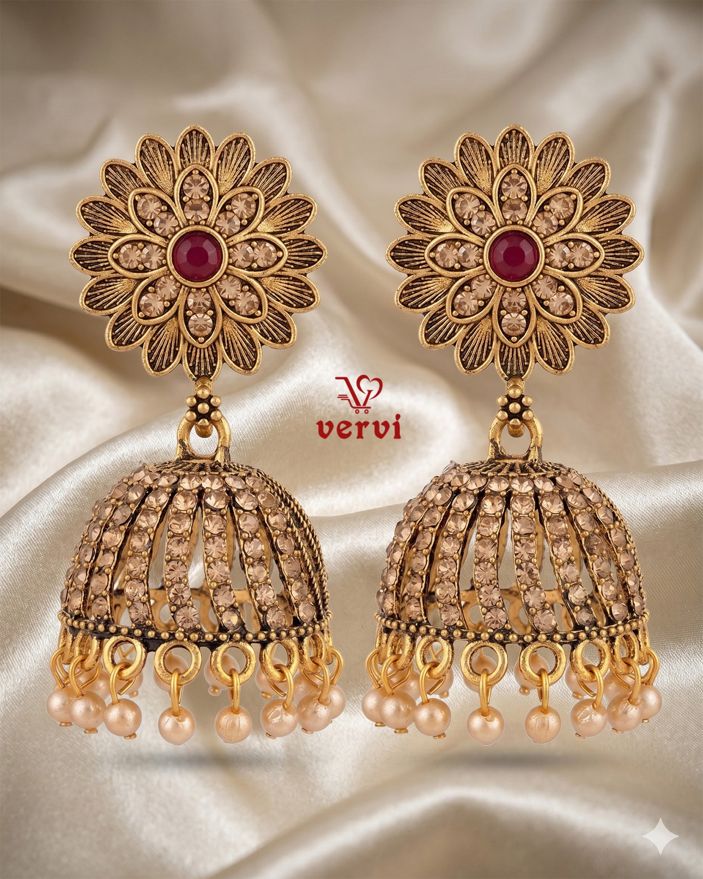 Antique Gold Flower Jhumka