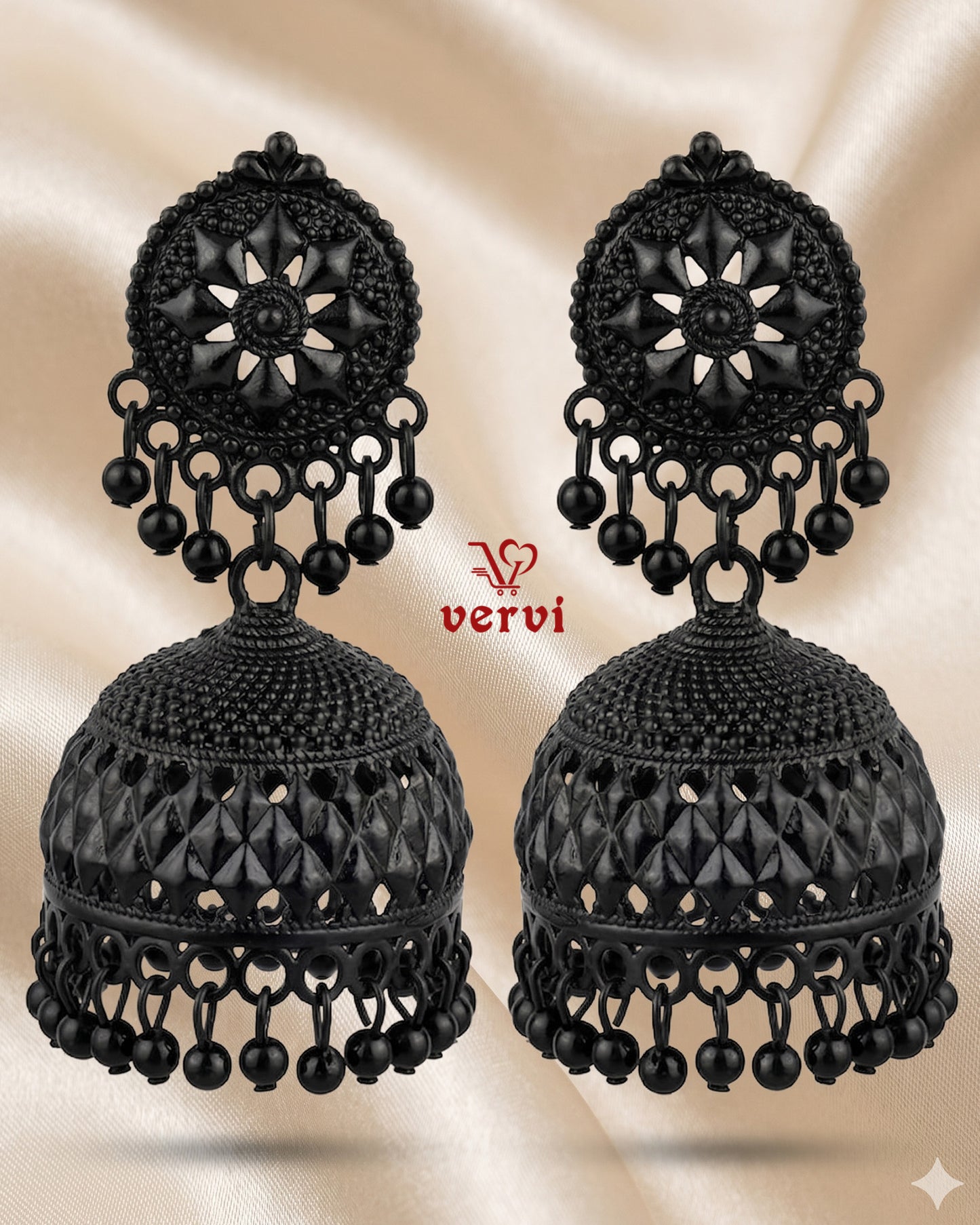 Black Oxidized Floral Jhumka