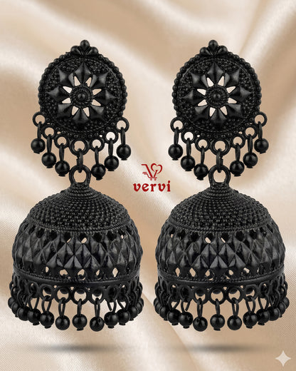 Black Oxidized Floral Jhumka