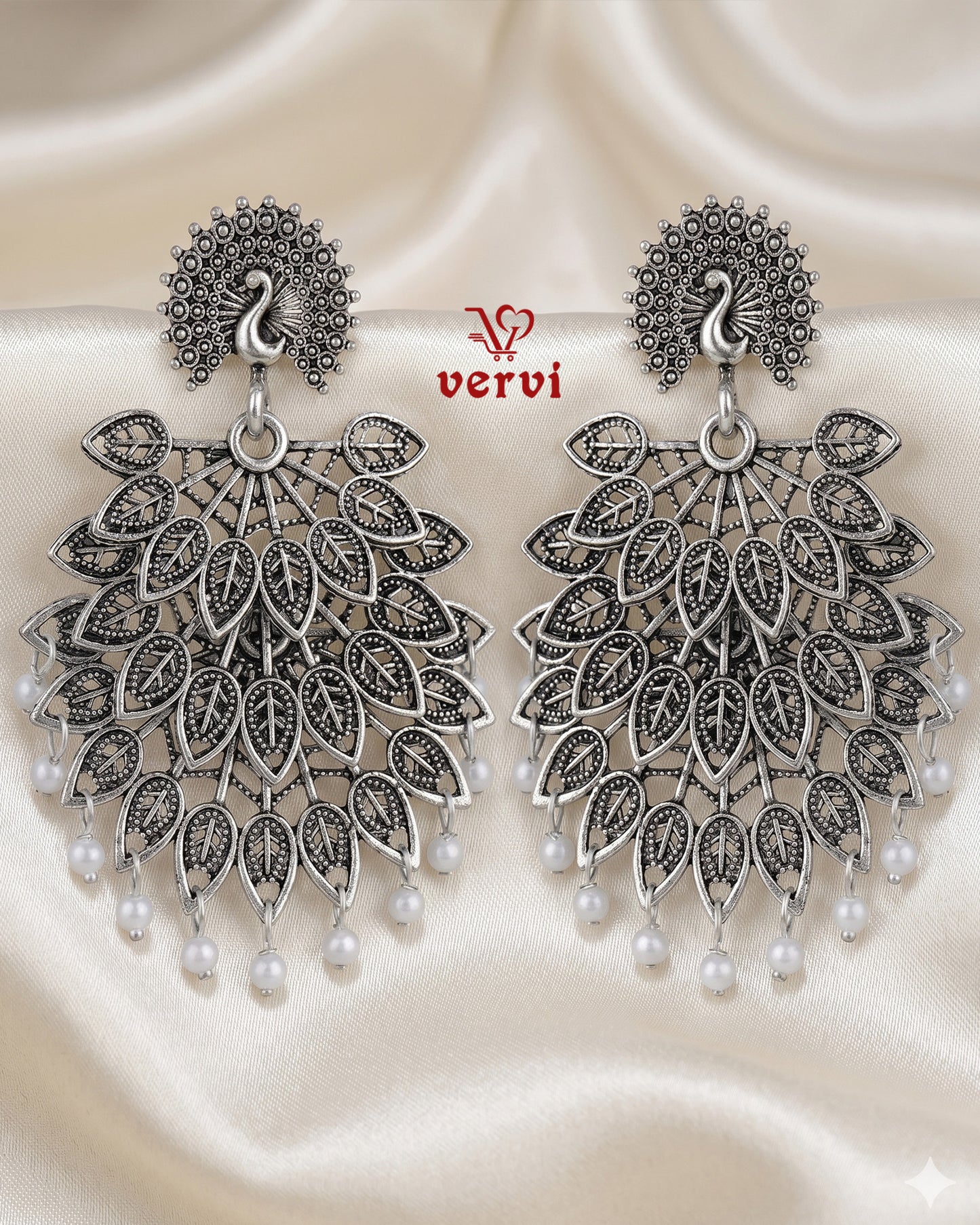 Oxidized Peacock Fan Jhumka