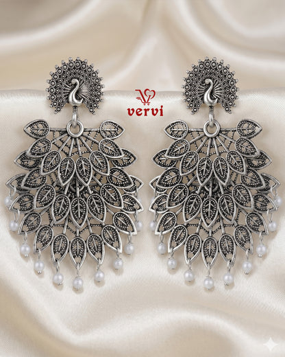 Oxidized Peacock Fan Jhumka