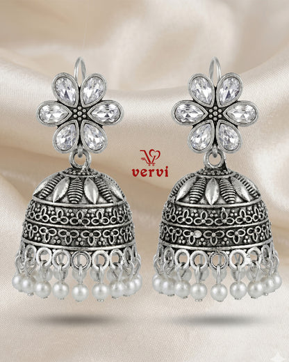 Floral Stone Oxidized Jhumka