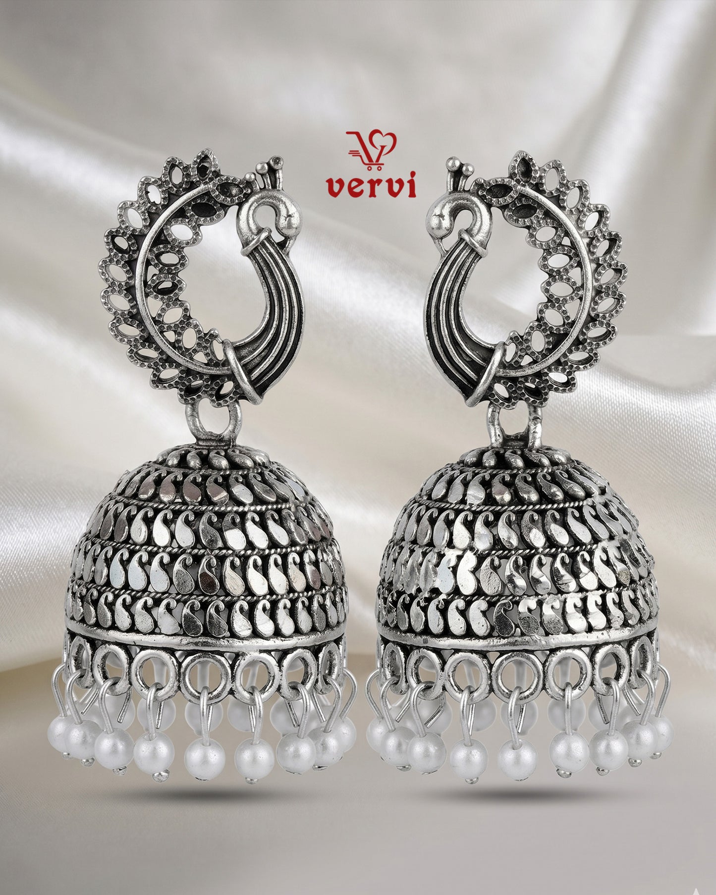 Oxidized Peacock Drop Jhumka