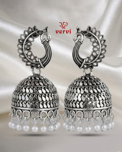 Oxidized Peacock Drop Jhumka