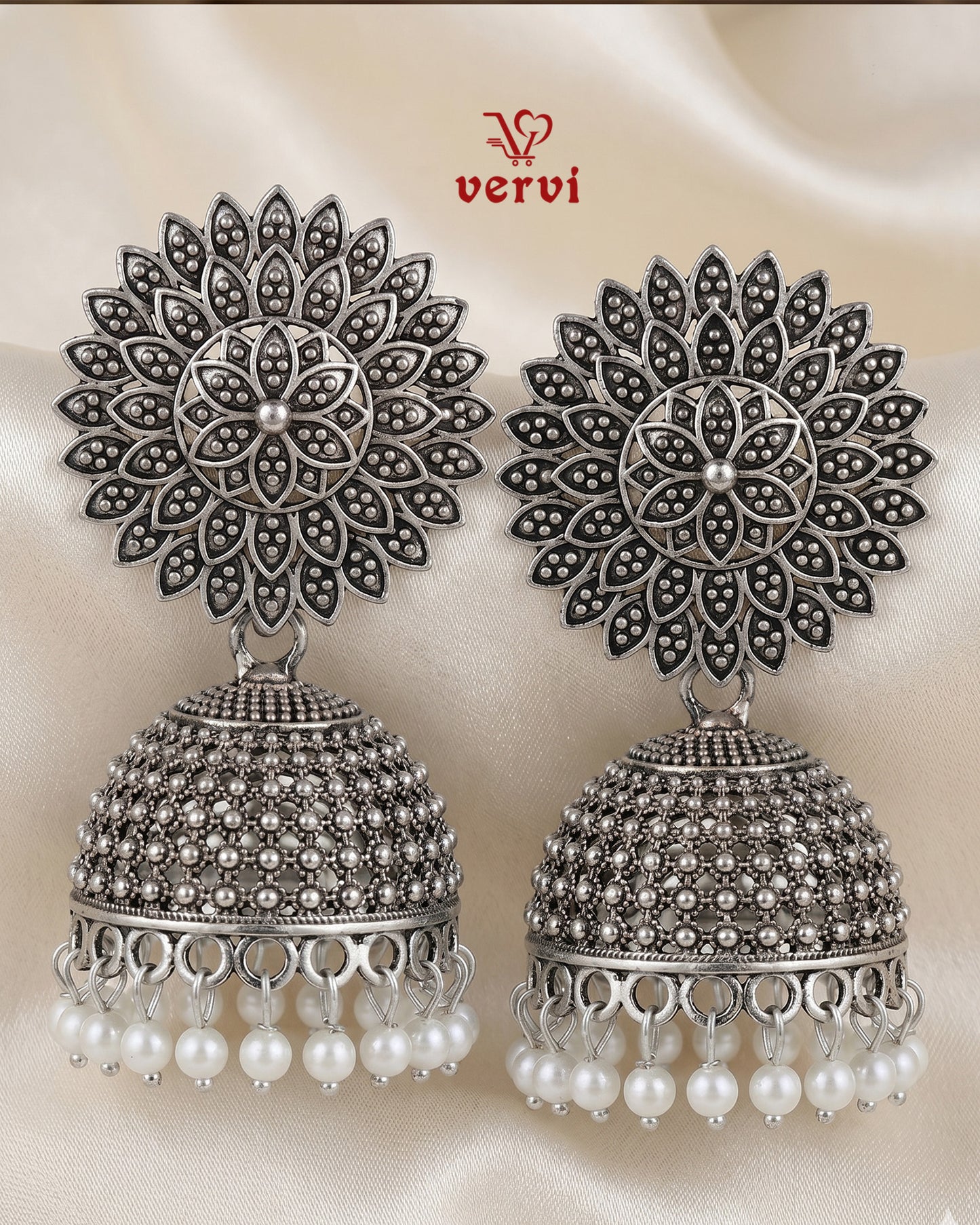 Oxidized Floral Mandala Jhumka