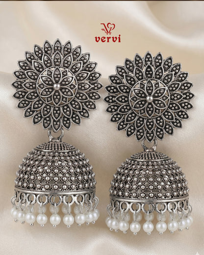 Oxidized Floral Mandala Jhumka