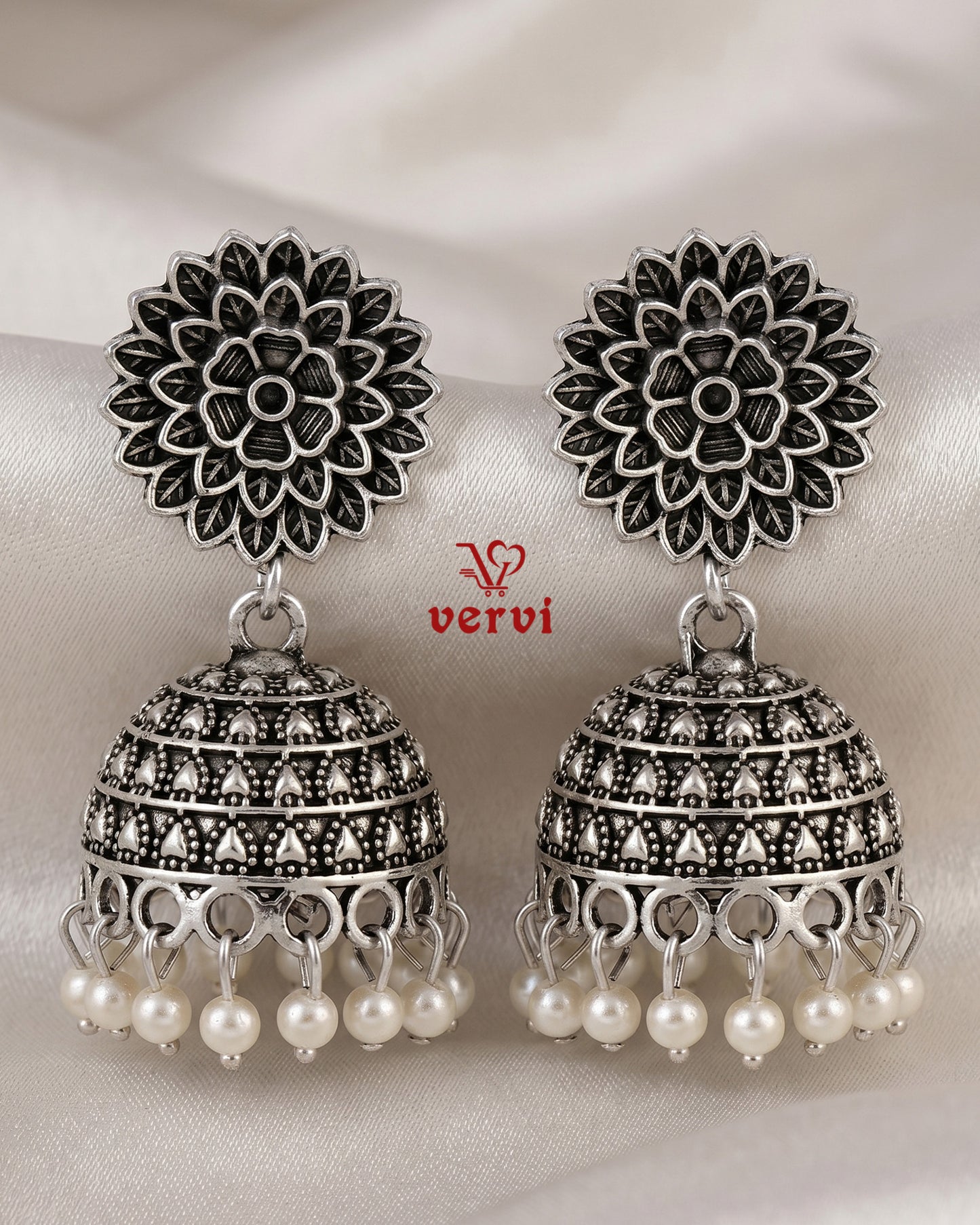 Oxidized Floral Disc Jhumka