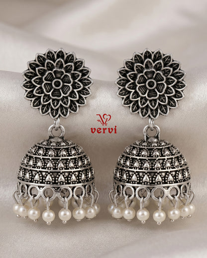 Oxidized Floral Disc Jhumka