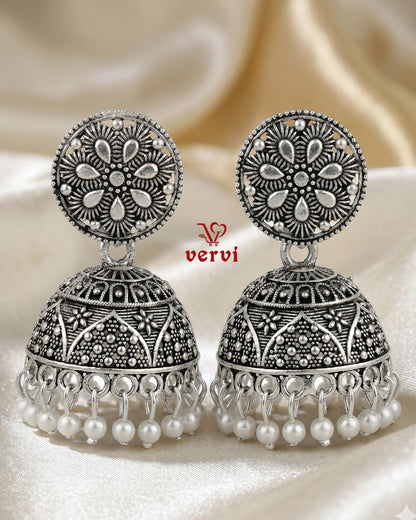 Oxidized Floral Disc Jhumka