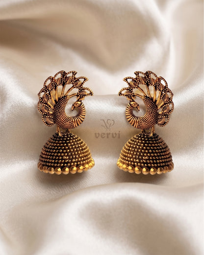Peacock Antique Feather Jhumka