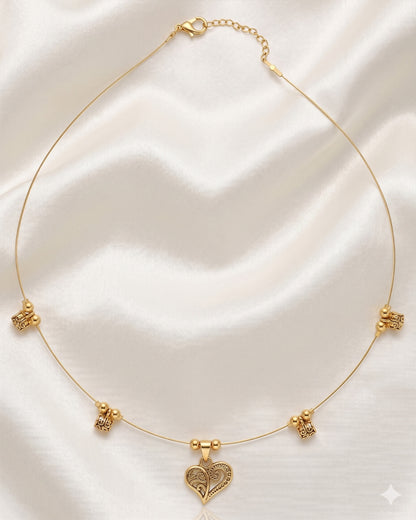 Antique Floral Heart Invisible Necklace