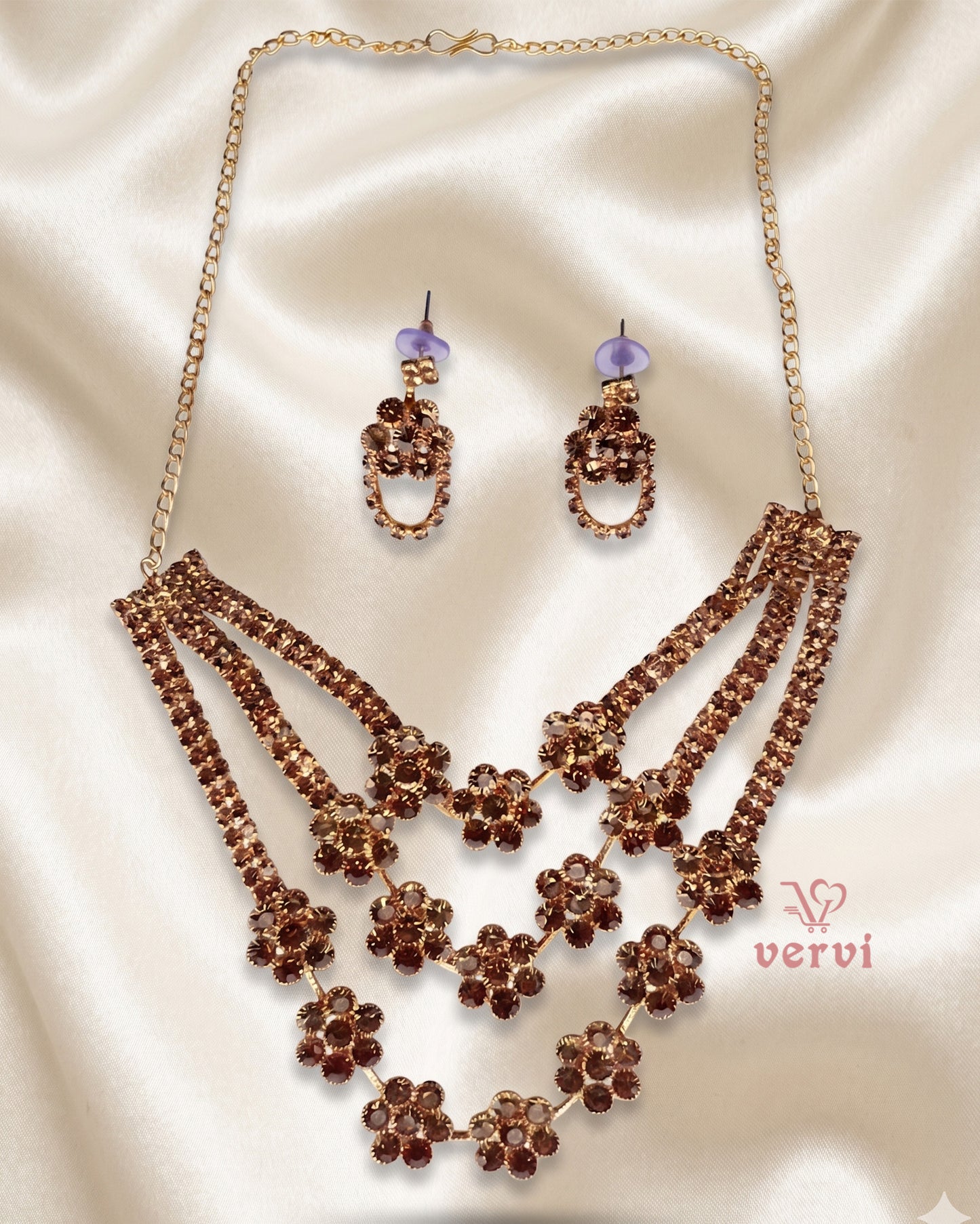Three layer Stone Floral Necklace Set