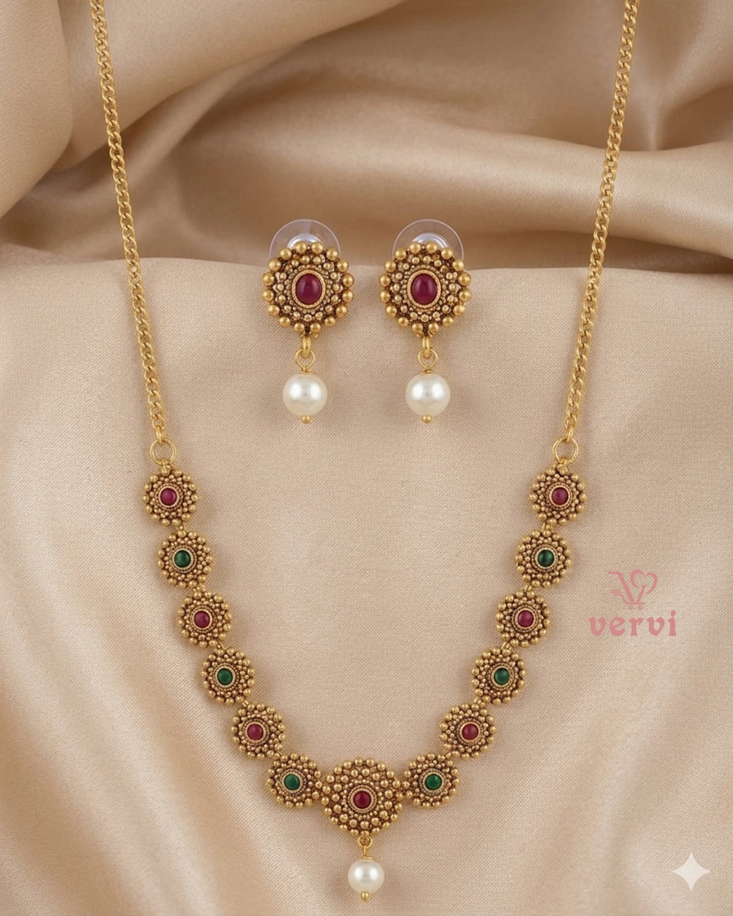 Antique Floral with Stone Necklace Set