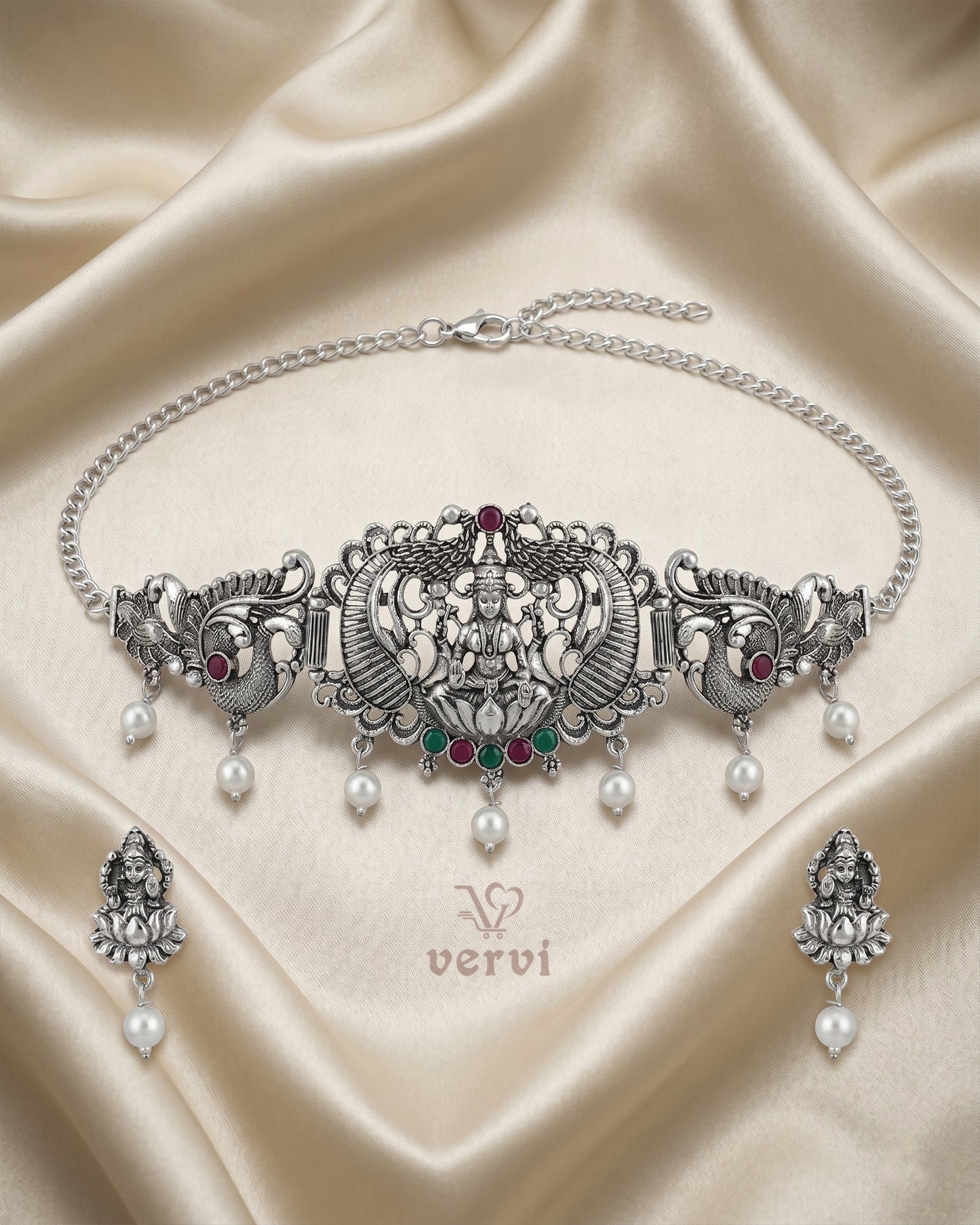 Oxidized Lakshmi Peacock Choker