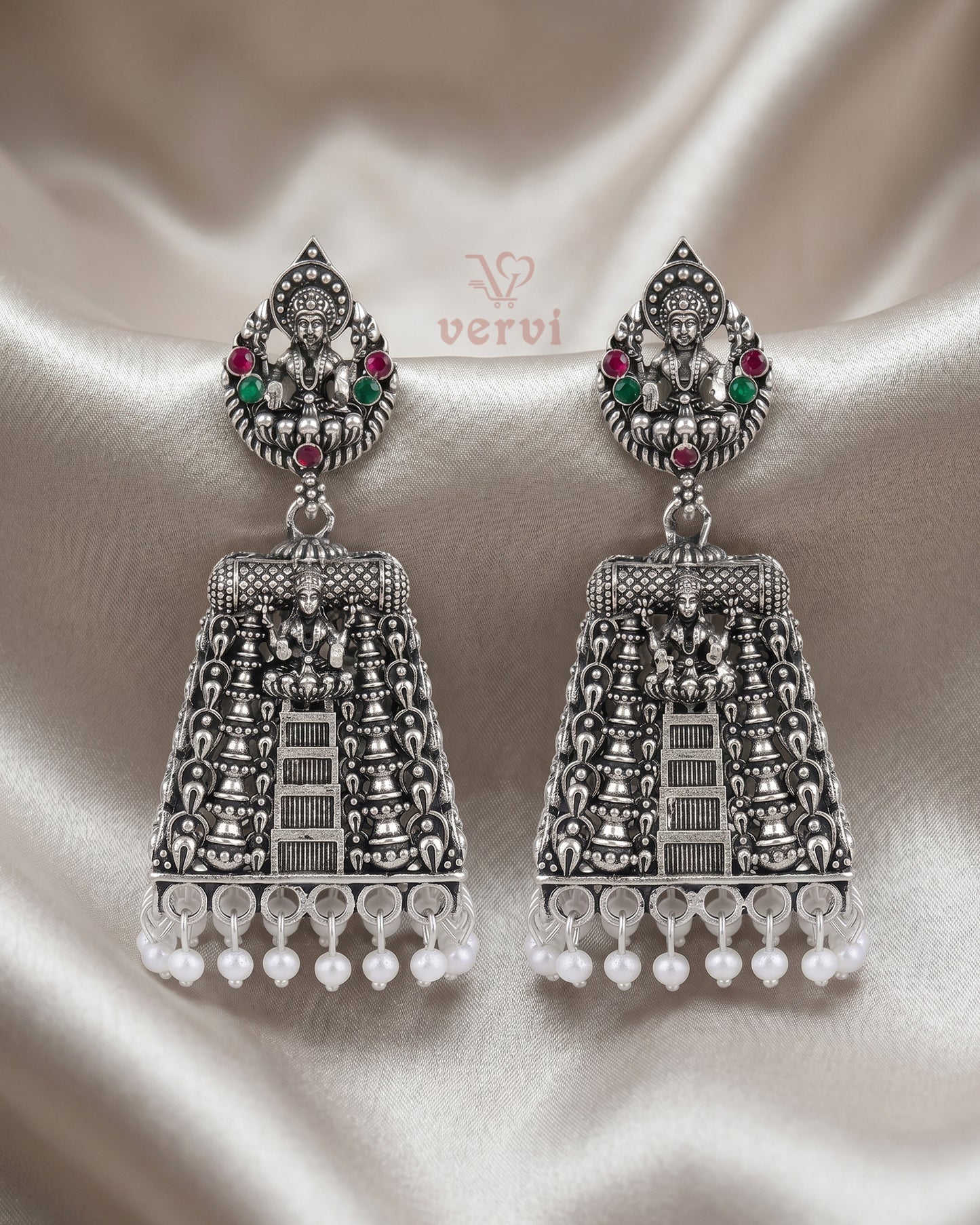 Oxidized Lakshmi Temple Jhumka