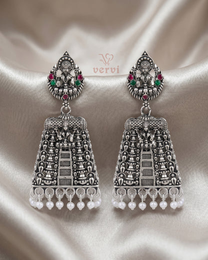 Oxidized Lakshmi Temple Jhumka