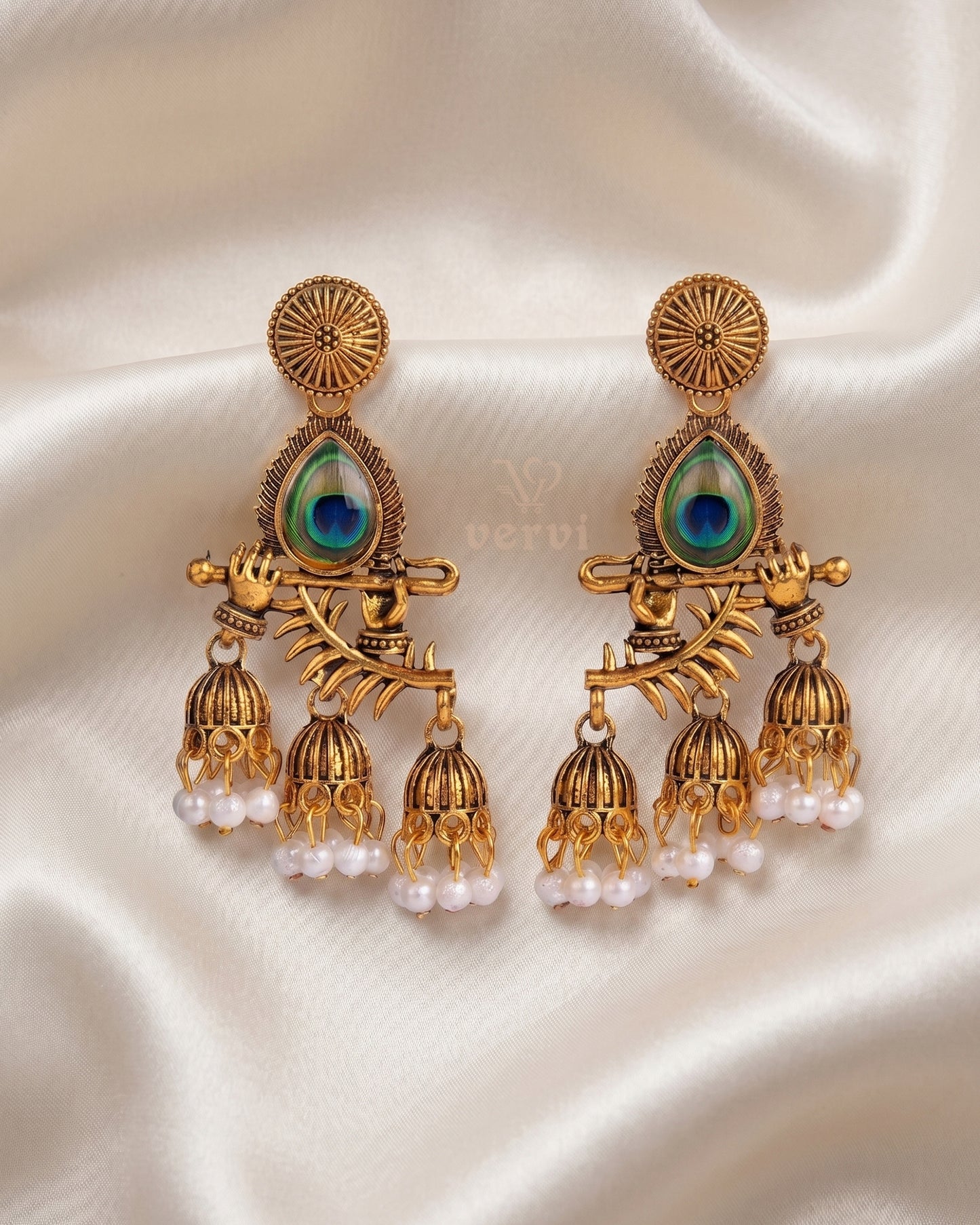 Krishna Flute Peacock Jhumka