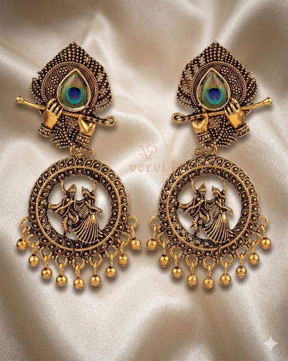 Golden Radha Krishna dancing Jhumka